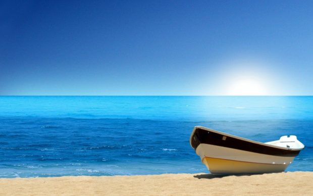 Boat Blue Ocean Beach Wallpaper.
