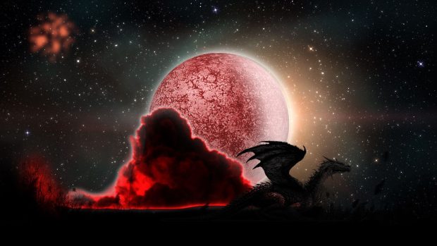 Dragon in the red moon fantasy hd wallpaper.