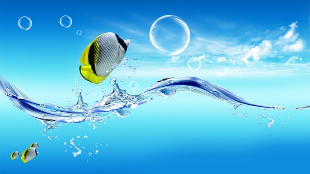 Fish junping from the sea bubble digital art HD wallpapers.