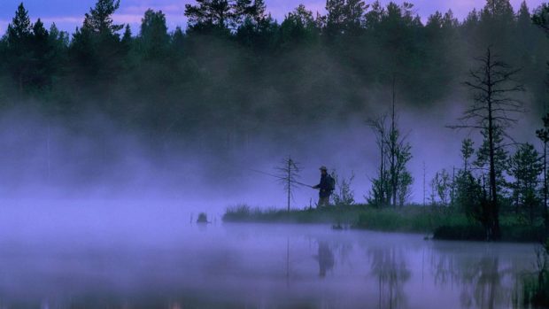 Fishing at dawn in sweden backgrounds.
