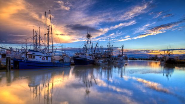 Fishing boats harbor wallpaper HD.