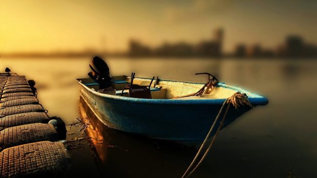 Fishing Boat At Sunset Hdr HD Desktop Background