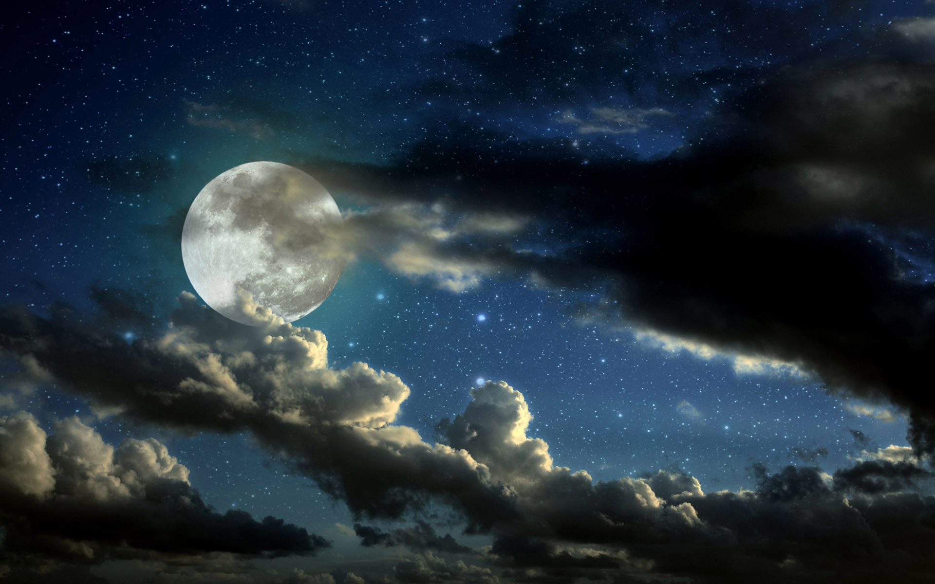 Full moon and stars in cloudy night wallpapers HD.