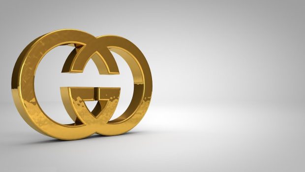 Gucci logo studio gold abstract 3d wallpaper HD.