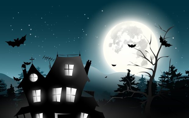 Jacck skellington Halloween horror house horror spooky full moon castle trees.