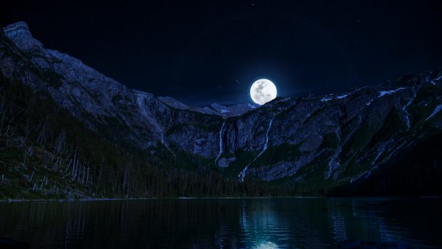 Lake Night Moon Mountains Wallpapers 1920x1080.