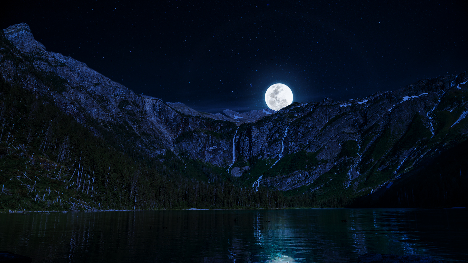 Image result for mountain lake at night