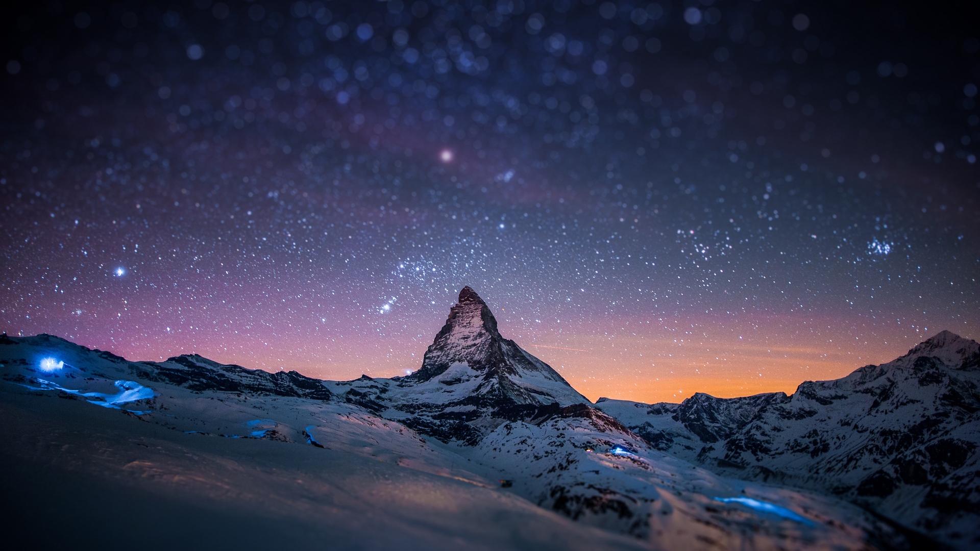 Mountain peak stars sky night light snow wallpapers 1920x1080.