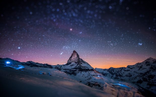 Nature Night Sky Stars Blurred Light Show Mountains Wallpapers.