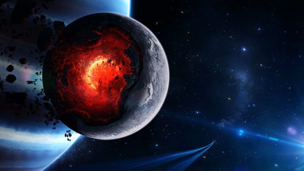 Space cataclysm planet art explosion asteroids comets fragments images.