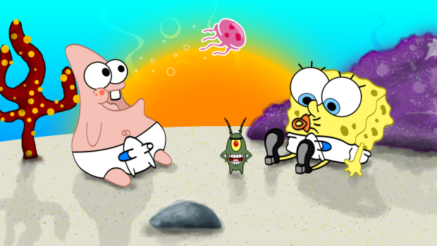 Spongebob and Patrick as babies wallpaper HD.