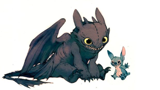 Toothless and stich HD cartoon wallpaper.