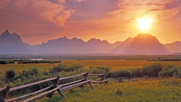 Backgrounds teton grand nature flats national sagebrush park usa america sunset.