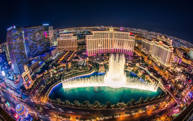 Bellagio Hotel Las Vegas Fountain Show Top View Wallpaper.