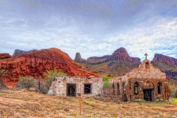 Big Bend Ranch State Park Texas desert ruins western church building.