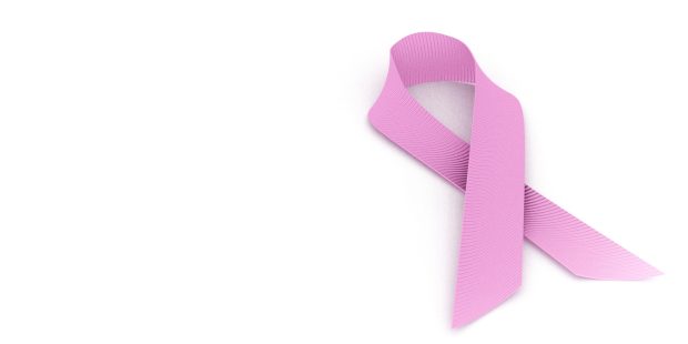 Breast Cancer Awareness Ribbon against white background.