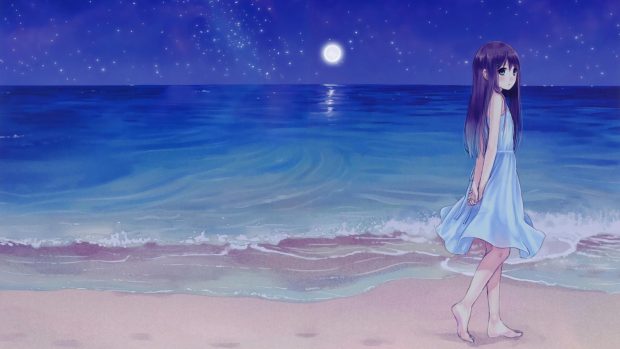 Cartoon Girl In The Beach Wallpaper Animated.