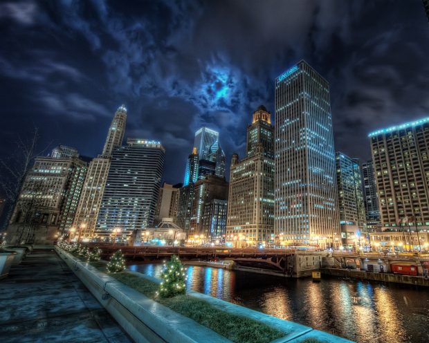 Chicago City Night Lights Wallpaper 1280x1024.