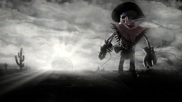 Cowboy skeleton sunset sun cactus dark skull wallpaper.