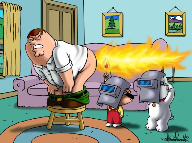 Family Guy Peter farts flames.