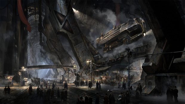 Fantasy Spaceport Steampunk Backgrounds.