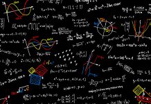 Blackboard with mathematics sketches - vector illustration