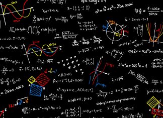 Blackboard with mathematics sketches - vector illustration