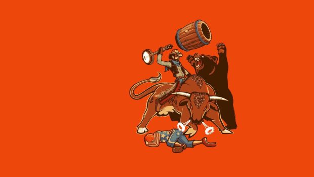 Minimalistic funny bears rodeo cowboy wallpaper.