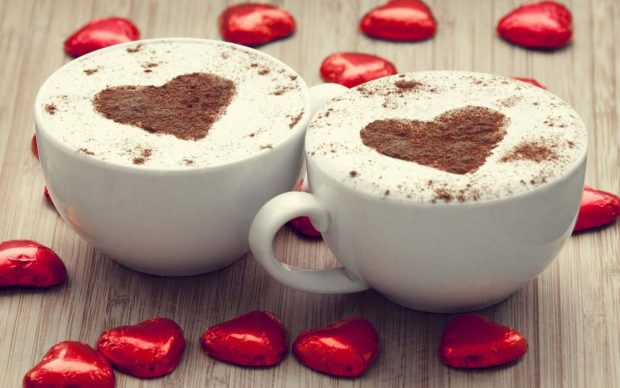 Mood cups cappuccino hearts wallpaper.