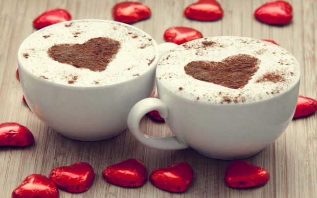Mood cups cappuccino hearts wallpaper.