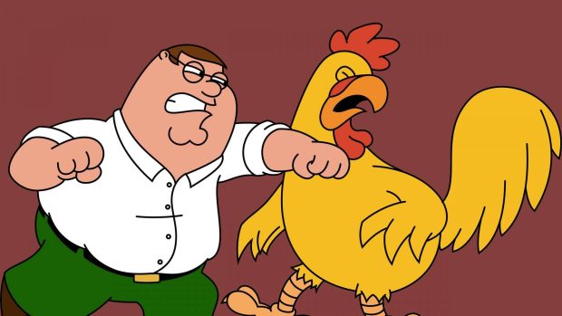 Peter punching chicken in Family Guy.