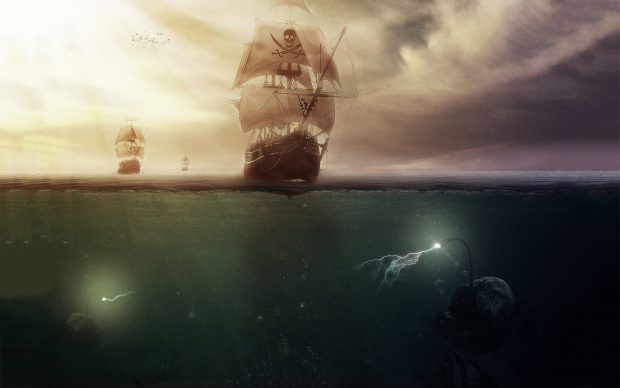 Pirates sea monsters hipster backgrounds.