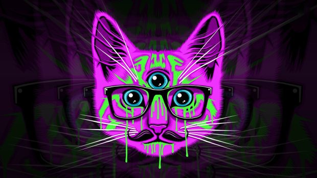 Psychedelic cat hipster glasses mustache wallapers.
