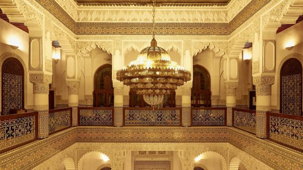 Riad fes morocco wallpaper chandelier.