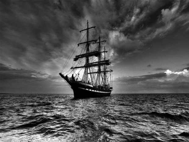 Sailing Boat Black and White Wallpaper.