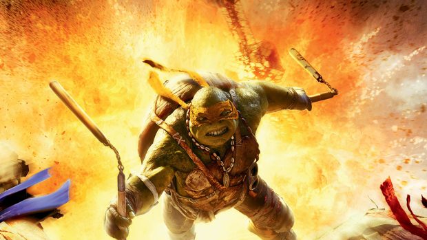 Tmnt michelangelo fighting in explosion wallpaper hd.