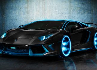 Tron Style Lamborghini Aventador Wallpaper.