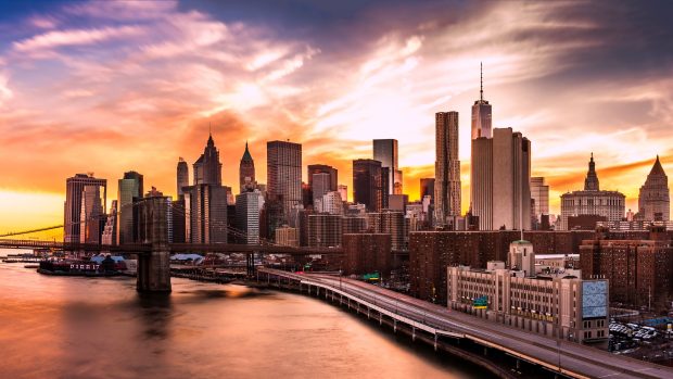 USA Skyscrapers Rivers Bridges Roads Sunrises and sunsets New York City.