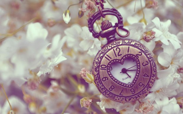 Vintage Flowers And Clock Wallpaper HD.