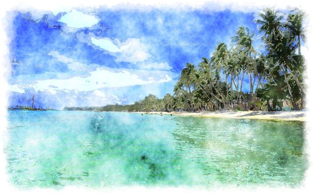 Watercolor painting tropical beach wallpapers.