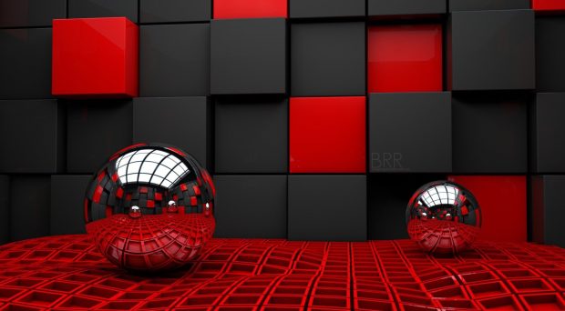 3D abstract balls black red wallpaper.