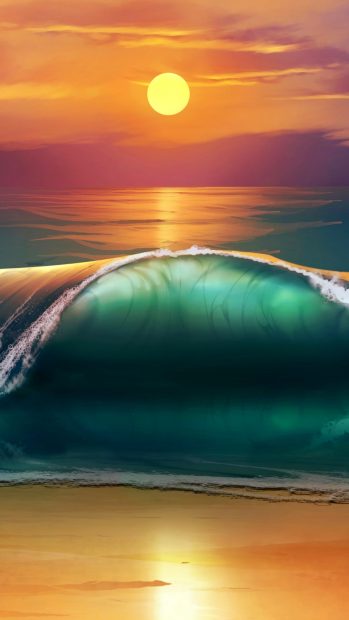 Art Sunset Beach Sea Waves iphone 6 wallpaper.