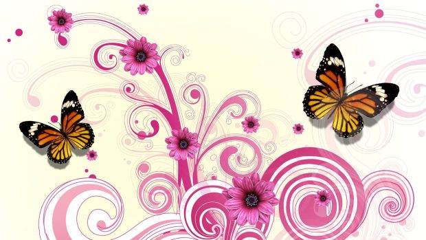 Butterfly pink flower vector wallpaper.