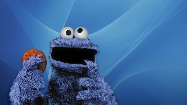 Cookie monster with a cookie.