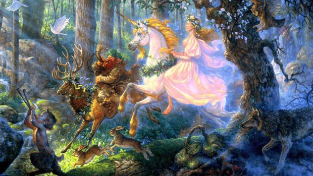 Fairy on a unicorn 1920x1080 fantasy wallpaper.