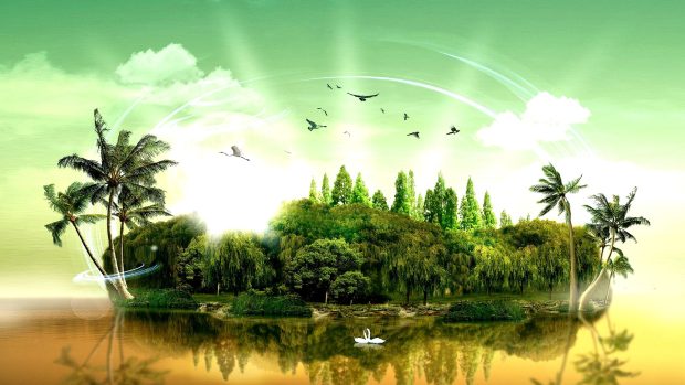 Fantasy Island Palm Trees Desktop Wallpaper.