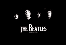 The Beatles band black and white photo, retro music group, iconic rock band, 1960s music, classic album cover, monochrome photography.