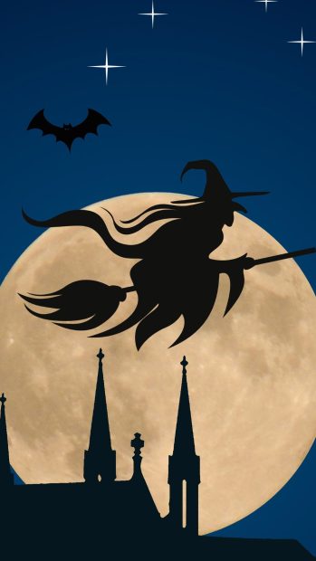 Halloween Witch Flying Broom Over Moon iphone 6 wallpaper.