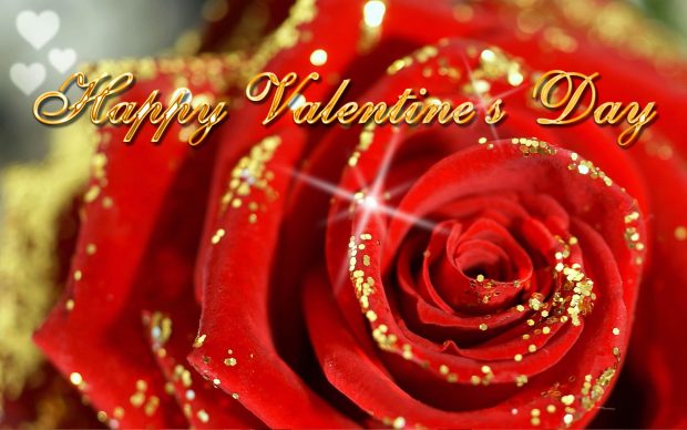 Happy valentines day ecard wallpaper rose golden glitter.
