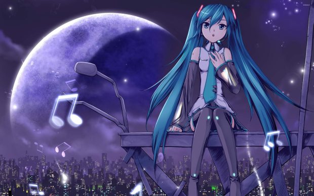 Hatsune miku on top of the city vocaloid wallpaper 2880x1800.